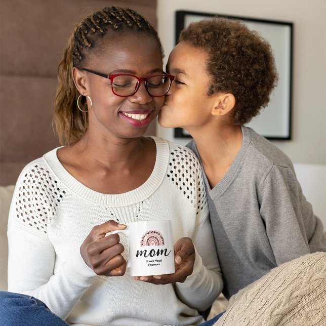 Caneca de Café Arco-Íris Boho da Mamãe (Criador carregado)