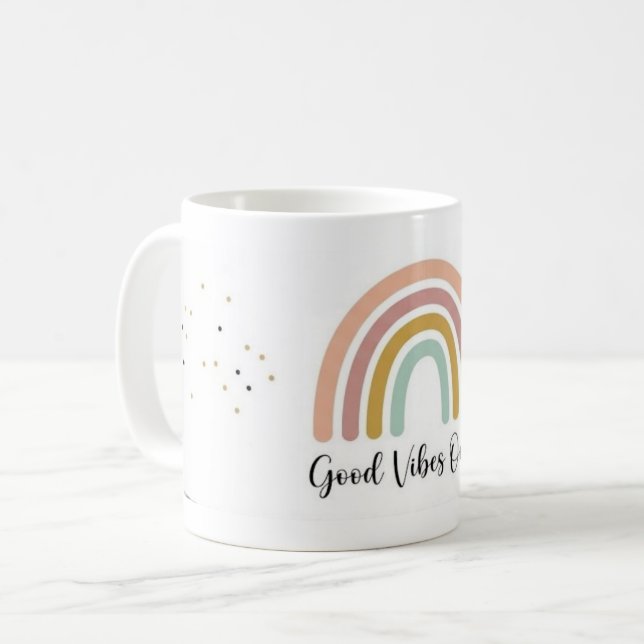 Caneca de Café Arco-Íris Boho Fofa - Xícara Estéti (Frente Esquerda)