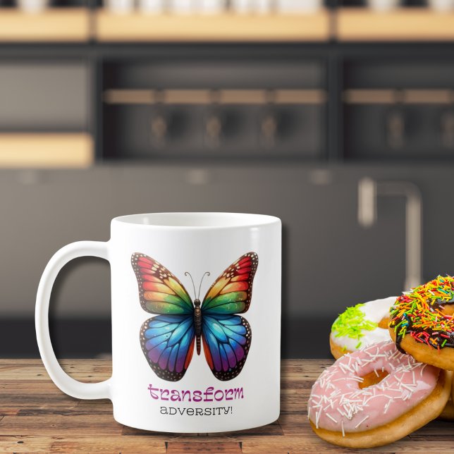 Caneca De Café Arco-Íris Borboleta Transformar Adversação Motivaç (Criador carregado)