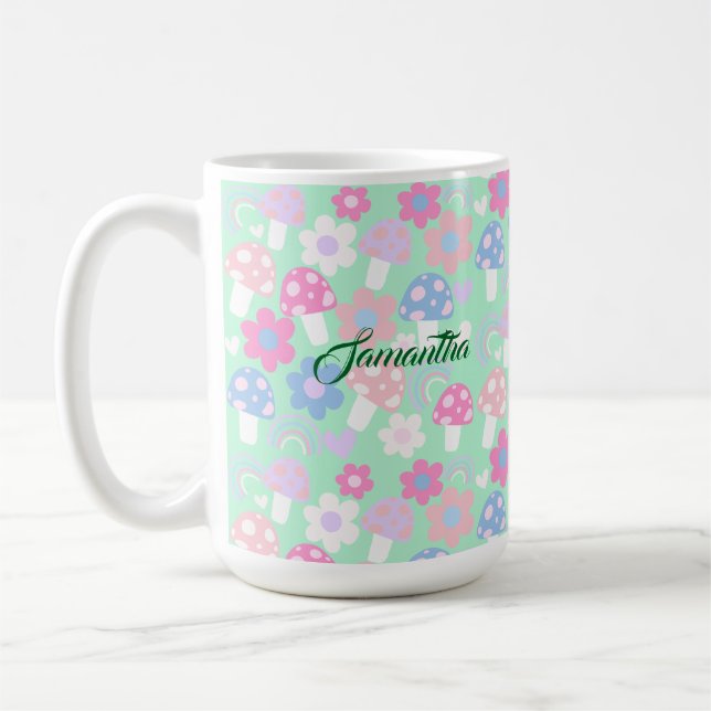 Caneca De Café Arco-Íris, Cogumelos Frescos E Flores (Esquerda)