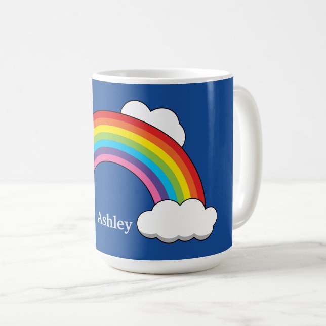 Caneca De Café Arco-íris com Nuvens Brancas | Personalizar (Frente Esquerda)