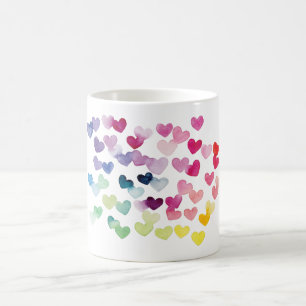 Caneca De Café Arco-íris corações orgulhosos adoram aquarela colo
