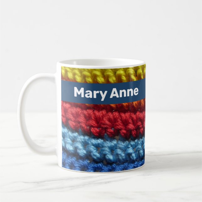Caneca De Café Arco-íris crochet com nome (Esquerda)