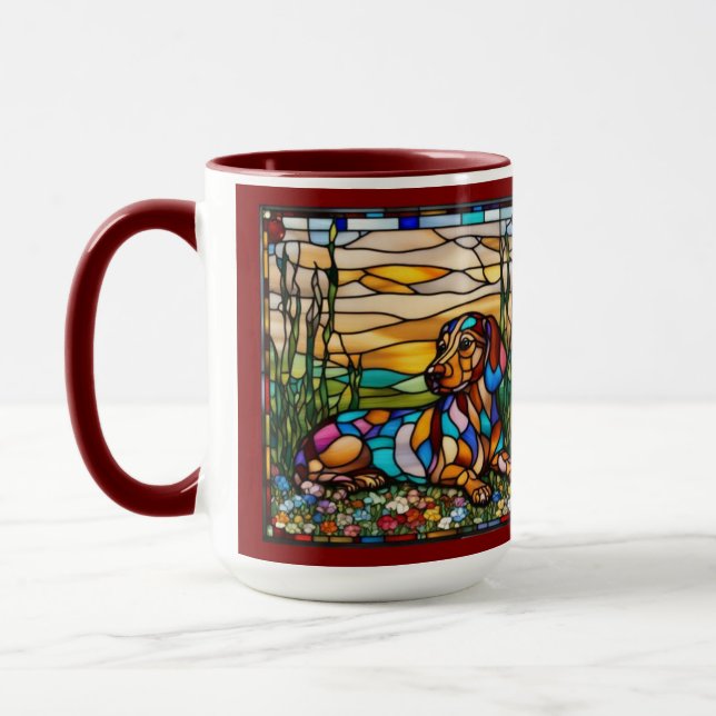 Caneca de Café Arco-Íris Dachshund Fofa (Esquerda)