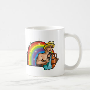 Caneca De Café Arco-Íris de 1980 com Homem Aquário com Vaso d'