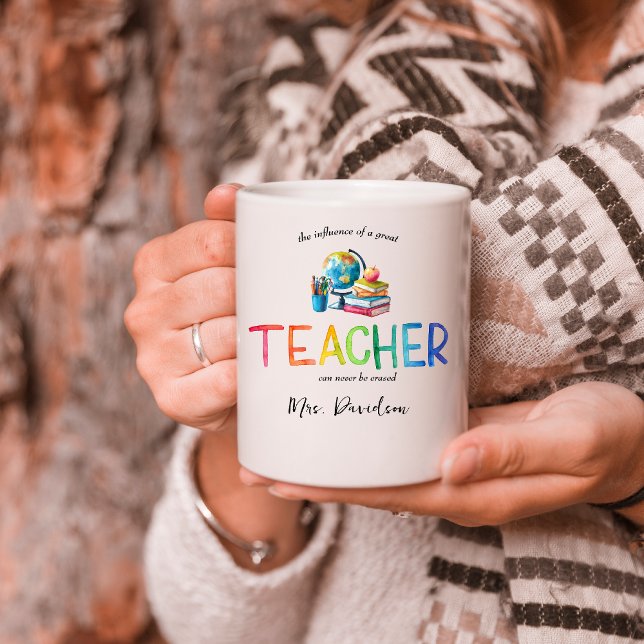 Caneca De Café Arco-íris de Aquarela Moderna Obrigada Professora  (Criador carregado)