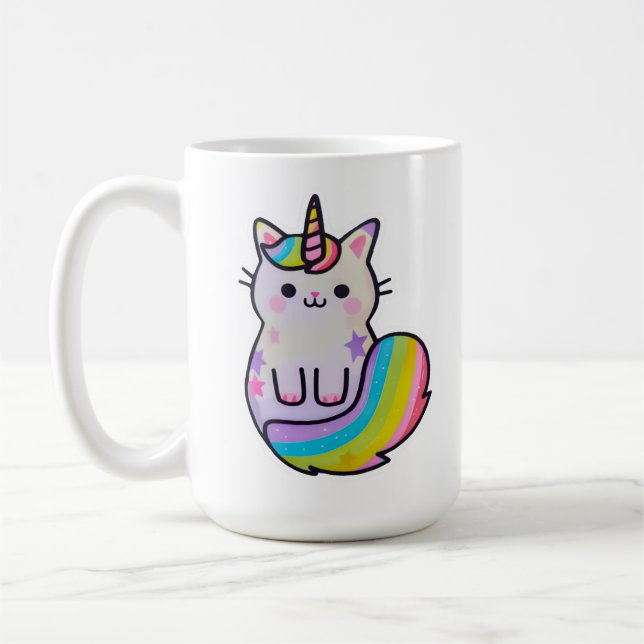 Caneca De Café Arco-íris de unicórnio de gato bonito (Esquerda)