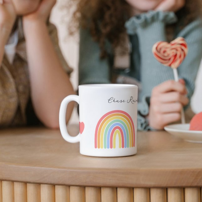 Caneca De Café Arco-Íris e Corações Inspiracionais (inspirational rainbow and hearts mug)