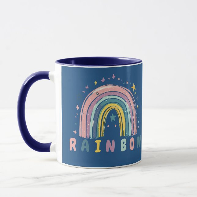 Caneca de Café Arco-Íris e Estrelas Pastel Fofa (Esquerda)