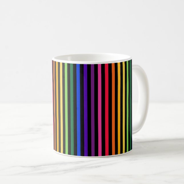 Caneca De Café Arco-íris e listras pretas (Frente Esquerda)