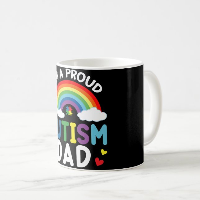 Caneca De Café Arco-Íris Eu sou um Pai Autismo Orgulhoso Consciên (Frente Esquerda)