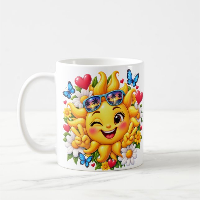 Caneca De Café Arco-íris Floral Sol Feliz (Esquerda)