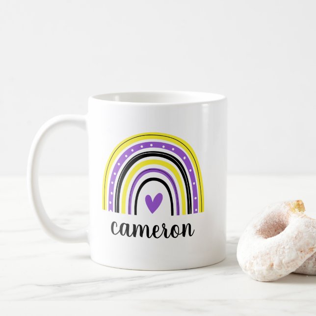 Caneca De Café Arco-Íris Não Binário Personalizado (Com Donut)