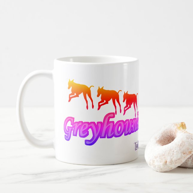 Caneca De Café Arco-Íris Personalizado com Greyhounds (Com Donut)