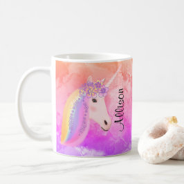 Caneca De Café Arco-íris personalizado do unicórnio colorido