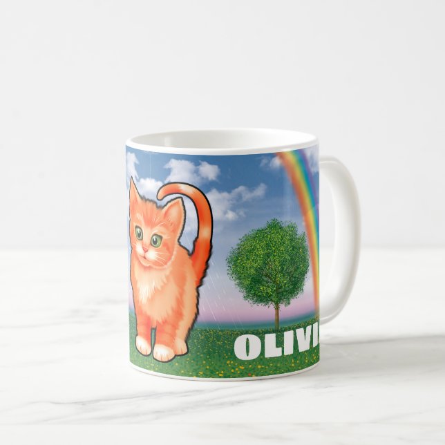 Caneca De Café Arco-íris personalizado e gatinho Mug (Frente Esquerda)