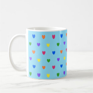 Caneca De Café Arco-íris polca corações em azul-bebê