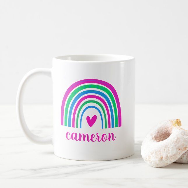 Caneca De Café Arco-Íris Polisexual Personalizado (Com Donut)