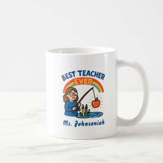 Caneca De Café Arco-íris Professora Pescando Maçã Melhor Professo