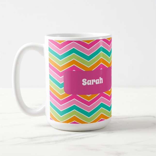 Caneca De Café Arco-íris retrorzagado brilhante colorido (Esquerda)