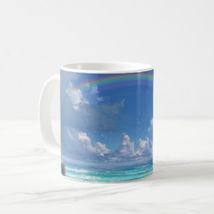 Caneca De Café Arco-íris sobre o oceano