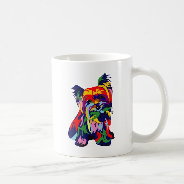 Caneca De Café Arco-íris Yorkie do divertimento (Direita)