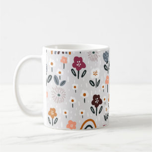 Caneca De Café Arcos-Chuva Florais: Textura Sem Costura Desenhada