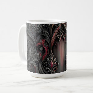 Caneca De Café Arcos Góticos Mug - Elegância Negra e Vermelha