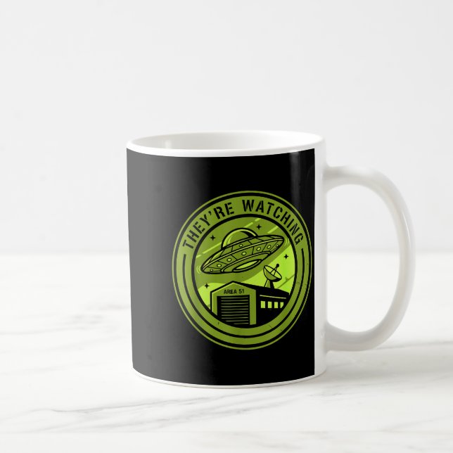 Caneca De Café Área 51 Estão Observando Crente Alien Batch Ovni (Direita)