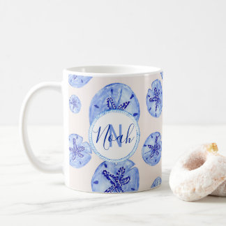 Caneca De Café Areia azul dólar aquarela nome personalizado do mo