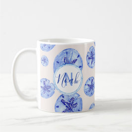 Caneca De Café Areia azul dólar aquarela nome personalizado do mo