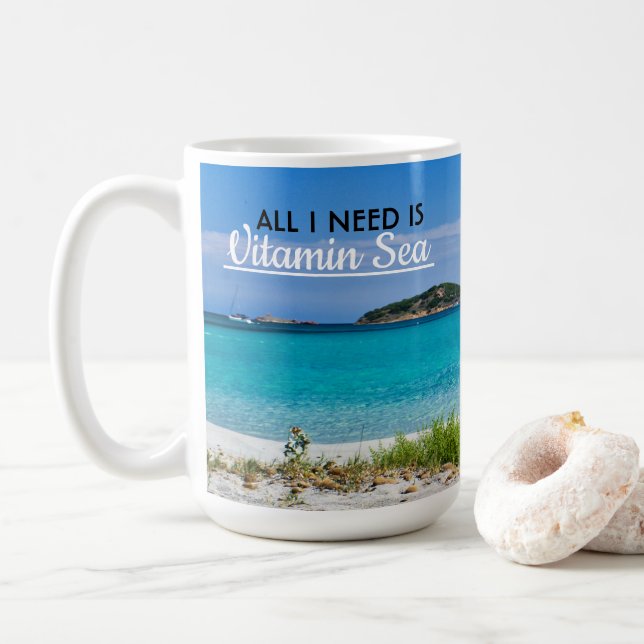 Caneca De Café Areia branca com água turquesa vitamina marinha (Com Donut)