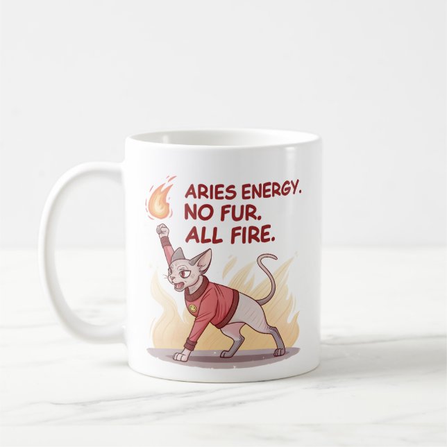 Caneca De Café Aries Energy Sphynx Cat No Fur All Fire Art (Esquerda)