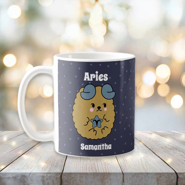 Caneca De Café Áries Ilustrados Cute, Zodiac Personalizado (Cute Illustrated Aries Zodiac Personalized Coffee Mug
)