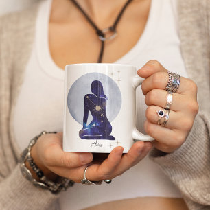Caneca De Café Aries Zodiac Feminine Blue Design