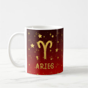 Caneca De Café Aries Zodiac Red e Dourada Astrologia Mug