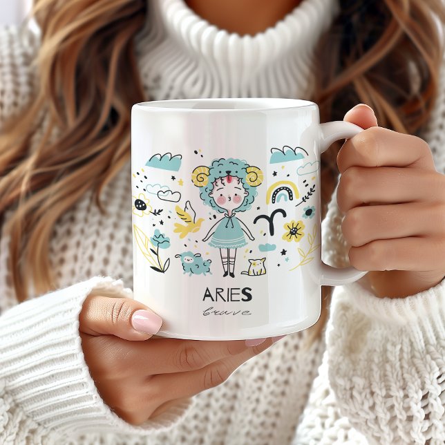 Caneca De Café Aries Zodiac Sinal Mug, Cute Astrology Horoscope (Criador carregado)