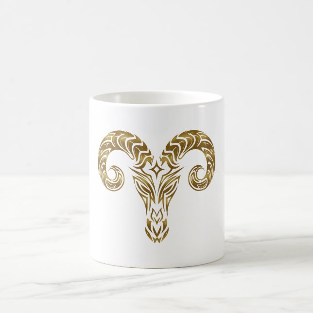 Caneca De Café Aries Zodiac - Tribal Dourado (Centro)