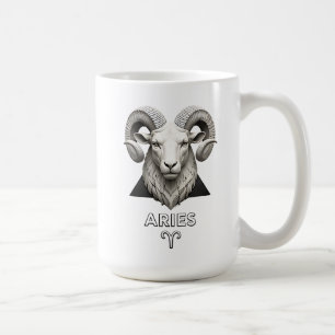 Caneca De Café Áries Zodíaco Carneiro Clássico Preto Branco Astro