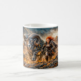 Caneca De Café Áries Zodíaco com Guerreiro e Carneiro em Carga