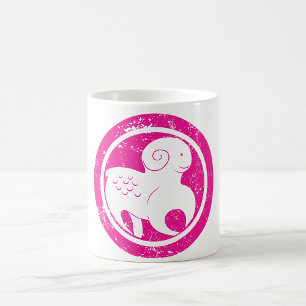 Caneca De Café Aries Zodíaco Símbolo Grunge Astrologia Ram Rosa
