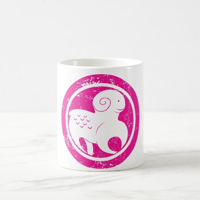 Caneca De Café Aries Zodíaco Símbolo Grunge Astrologia Ram Rosa (Criador carregado)