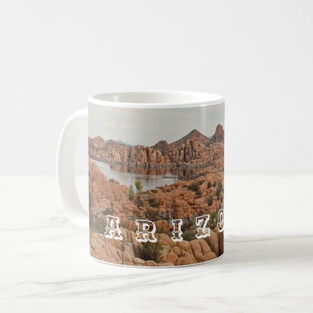 Caneca De Café Arizona Prescott Lake Photo Red Rock Landscape (Frente Esquerda)