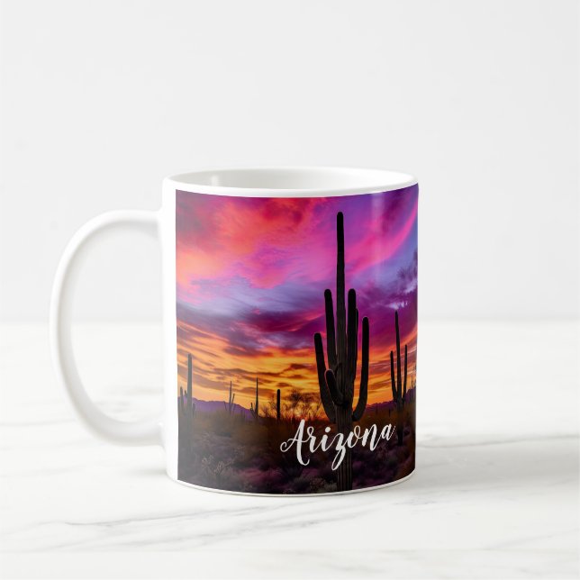 Caneca De Café Arizona Saguaro Cactus Southwestern Desert Sunset (Esquerda)