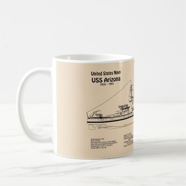 Caneca De Café ARIZONA USS - Enviar Planos de Impressão Blueprint (Esquerda)