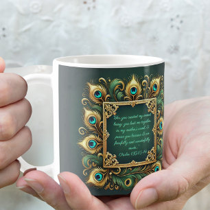 Caneca De Café Armadura de Pavão em Verde Dourado Personalizável 