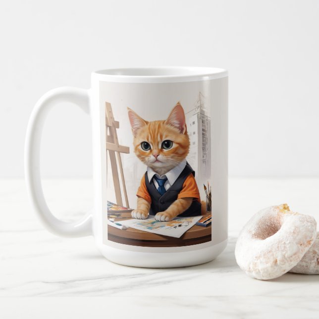 Caneca De Café Arquitetura sofisticada Ginger Kitten Art (Com Donut)