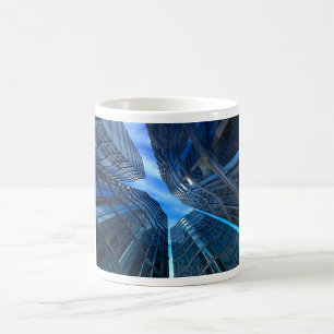 Caneca De Café Arranha-Céus de Vidro Azul Urbano Futurista