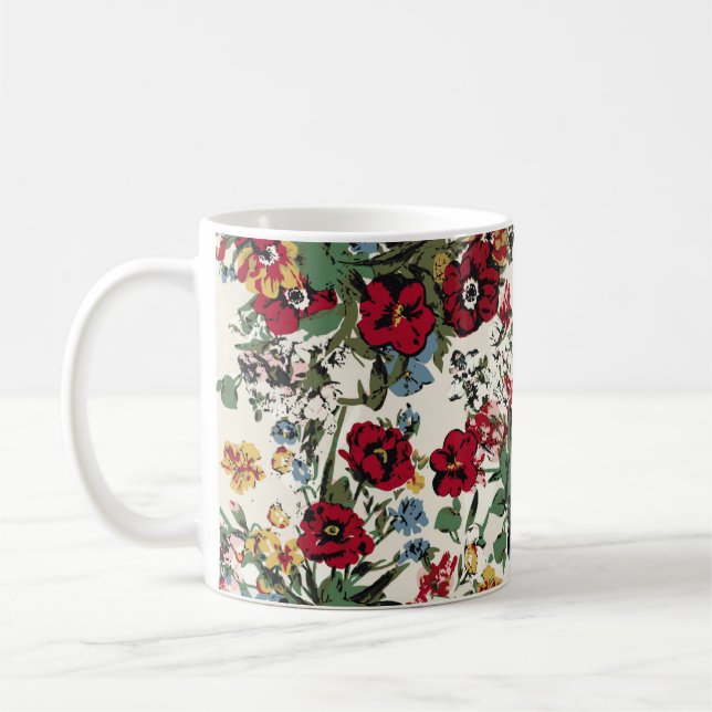 Caneca De Café arranjo de flores abstrato sólidas, por todo o pro (Esquerda)
