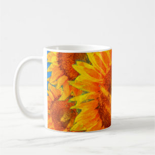 Caneca De Café Arranjo de girassóis. Imitação ao estilo Van Gogh.